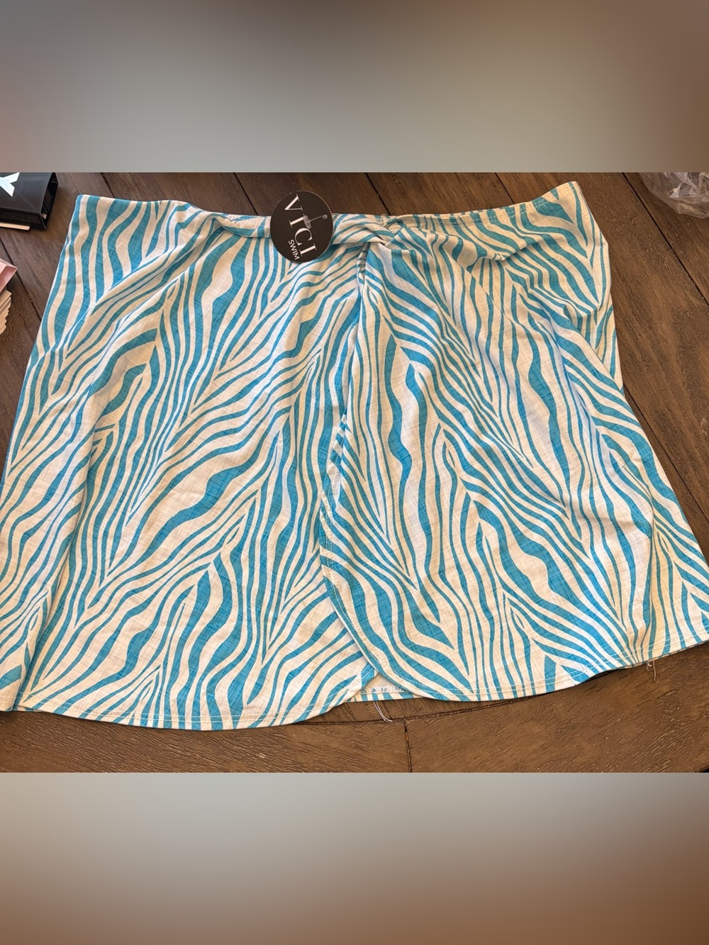 New Vici Blue and White Zebra Print Skirt Swim Coverup. Size L
